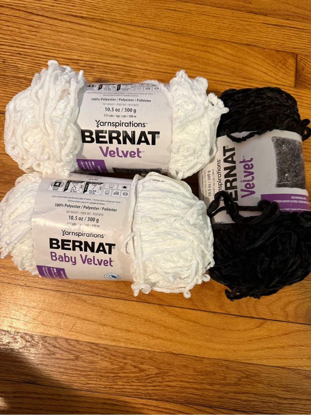 Bernat Velvet & Baby Velvet Plush Yarn Bundle in White and Black